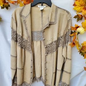 Idi Brand Leather Crocheted Jacket with Fringe Size M